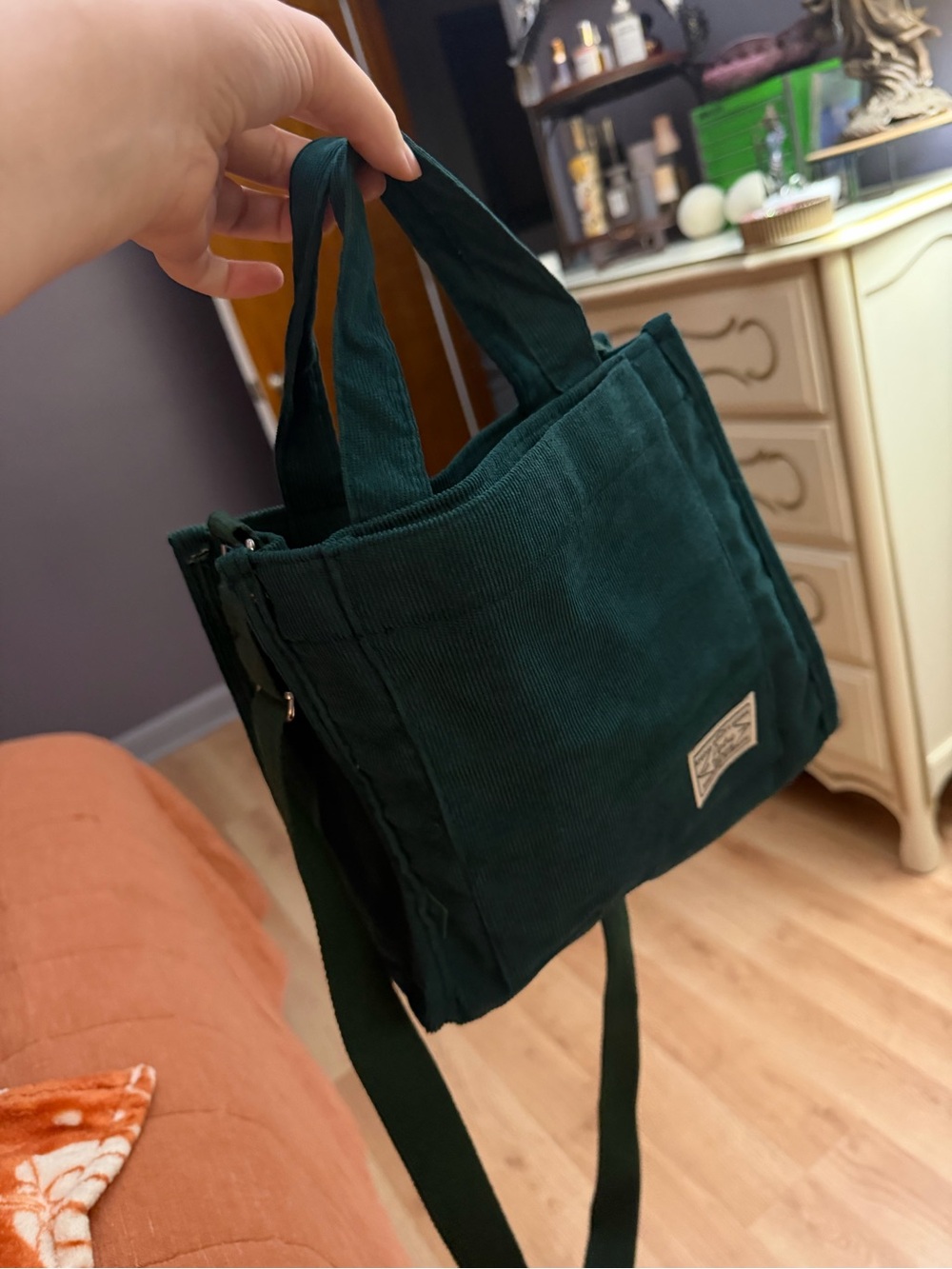 Corduroy Mini Tote Bag in Dark Green